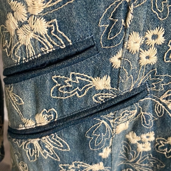 Nanette Lepore long denim asymmetrical floral embroidered denim jacket trench 4 - Picture 10 of 17
